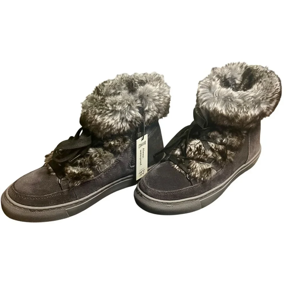 Cougar Dasha Waterproof Faux Fur Suede Boots Pewter Gray Size 8 New with Box